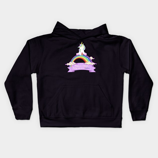 Happy cupcake eating unicorn design Kids Hoodie by colouredwolfe11